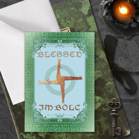 Blessed Imbolc Greeting Card Celtic Spring Pagan Witch Brigid Cross Blank Notecard