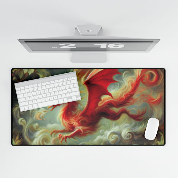 Red Dragon Art Tarot Mat - Desk Mat - Playmat