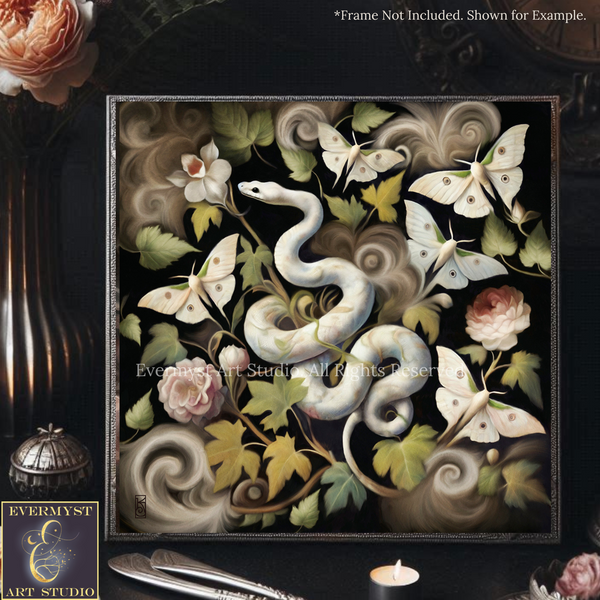 a painting of a snake surrounded by flowers