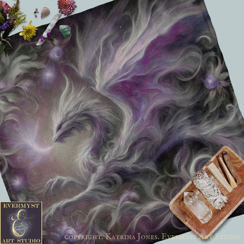 Dragon Altar Cloth or Tarot Mat - Purple Mythic Creature Altar Tarot Witch Decor