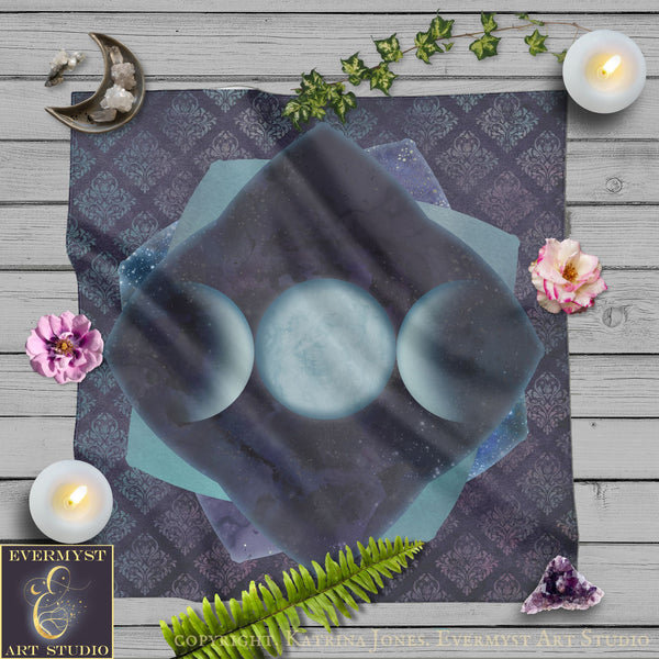 Altar Cloth Dark Purple Triple Moon Elegant Witch Pagan Tarot Mat