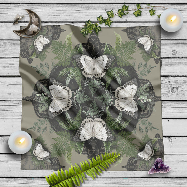 Altar Cloth with Butterflies Ferns Botanical Olive Green Tarot Reading Mat