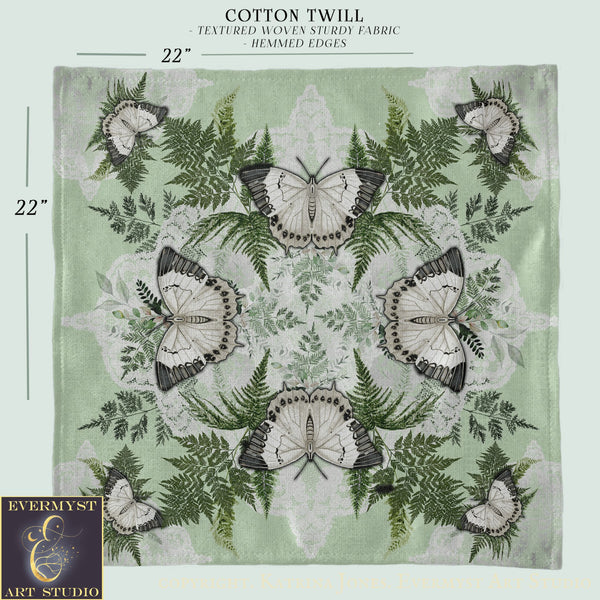 Altar Cloth with Butterflies Ferns Botanical Green Tarot Reading Mat