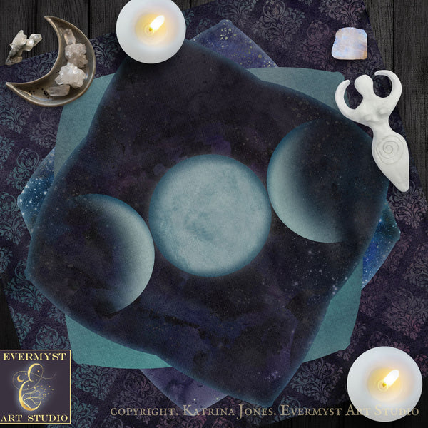 Altar Cloth Dark Purple Triple Moon Elegant Witch Pagan Tarot Mat