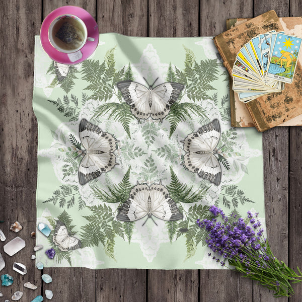 Altar Cloth with Butterflies Ferns Botanical Green Tarot Reading Mat