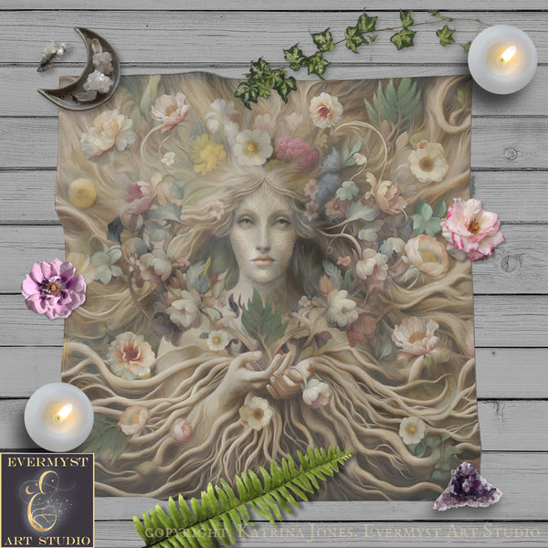 a painting of a woman surrounded by flowers