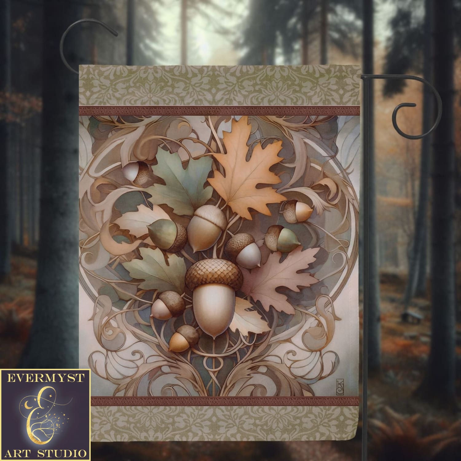 a picture of a leaf and acorn design