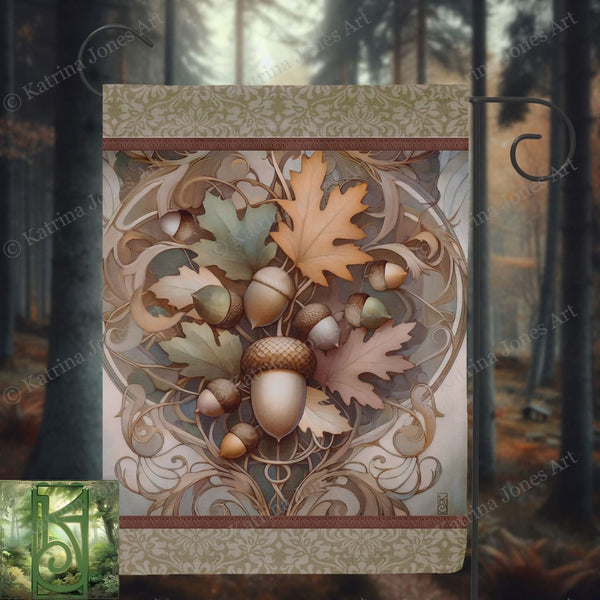 a picture of a leaf and acorn design