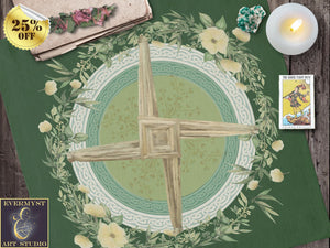 Altar Cloth - Imbolc Tarot Spring Green Brigid Cross Decor 22X22 Inch Twill Square