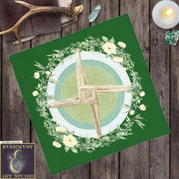 Altar Cloth - Imbolc Tarot Spring Green Brigid Cross Decor Square