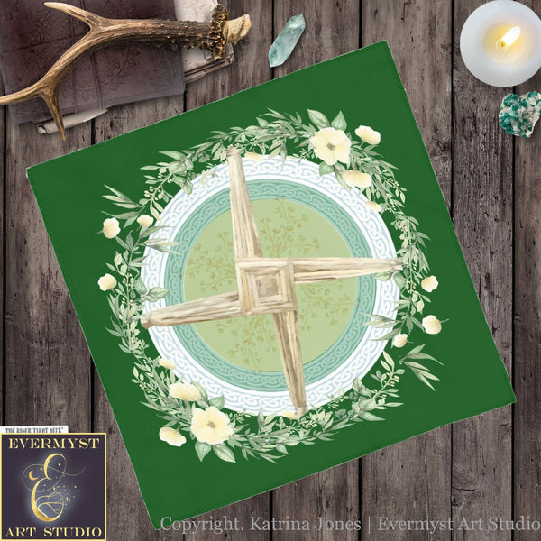 Altar Cloth - Imbolc Tarot Spring Green Brigid Cross Decor Square