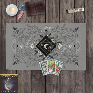 Altar Cloth - Tarot Boho Grey Moon And Black White Design Cotton Twill Rec