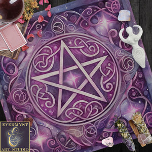 a picture of a witch tarot cloth surrounded by other items