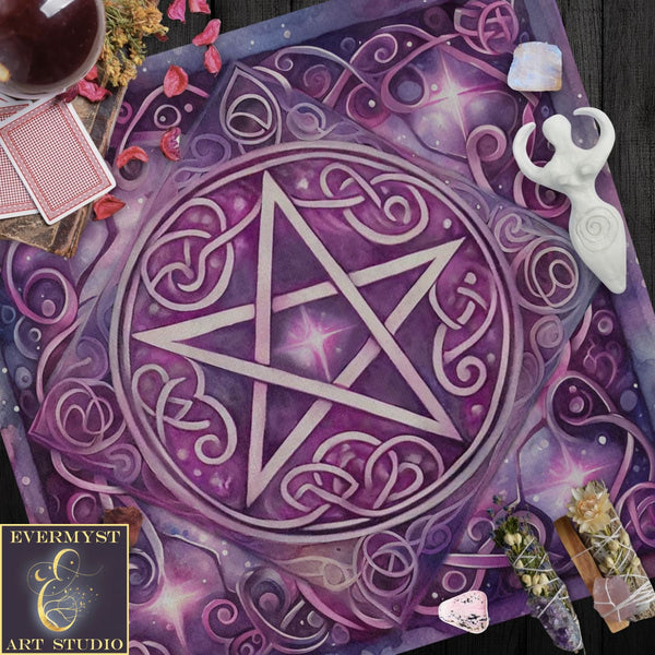 a picture of a witch tarot cloth surrounded by other items