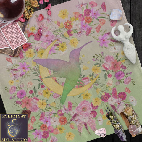 a picture of a hummingbird surrounded by flowers