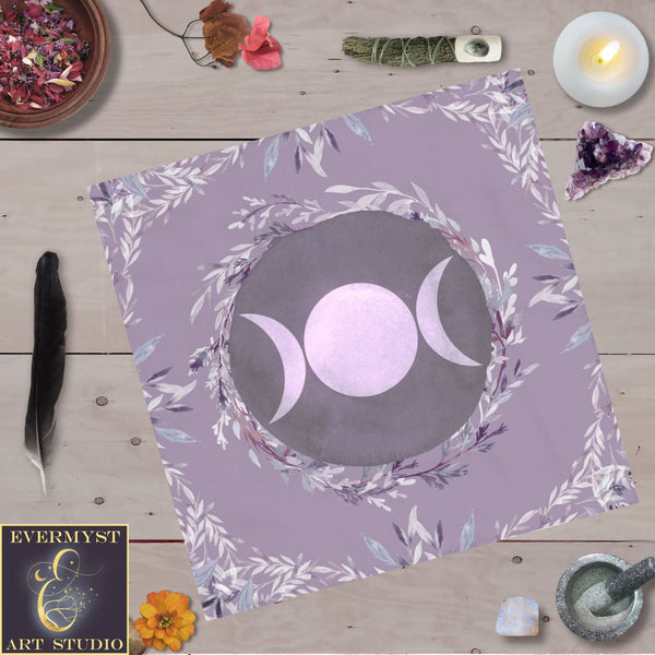 Purple Triple Moon Altar Cloth - Wiccan Witch Ritual Tarot Cloth