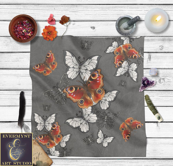 Altar Cloth With Butterflies - Tarot Reading Mat Boho Witch Decor Square