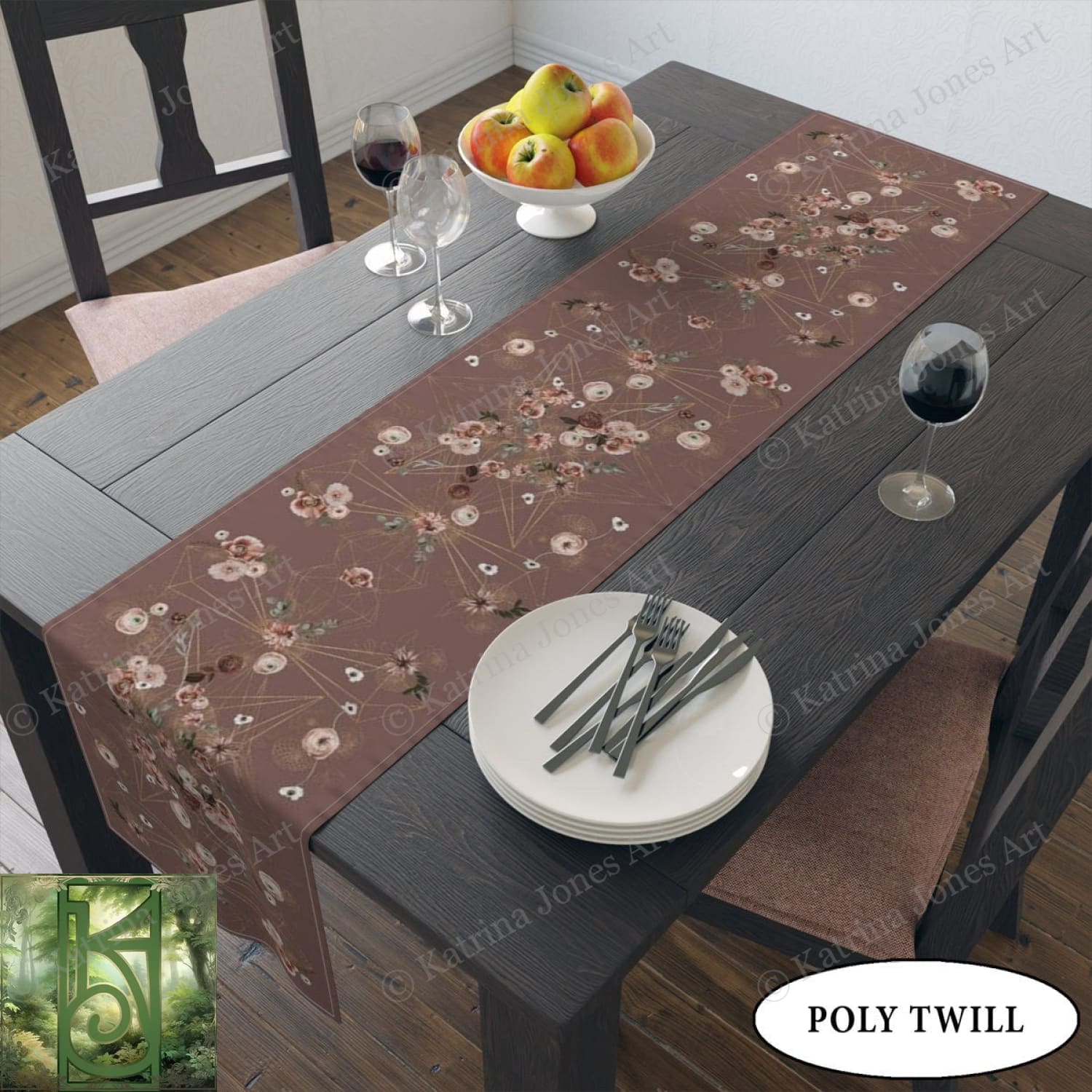 Altar Clothtable Runner - Geometric Floral Design Crystal Grid Earth Colors