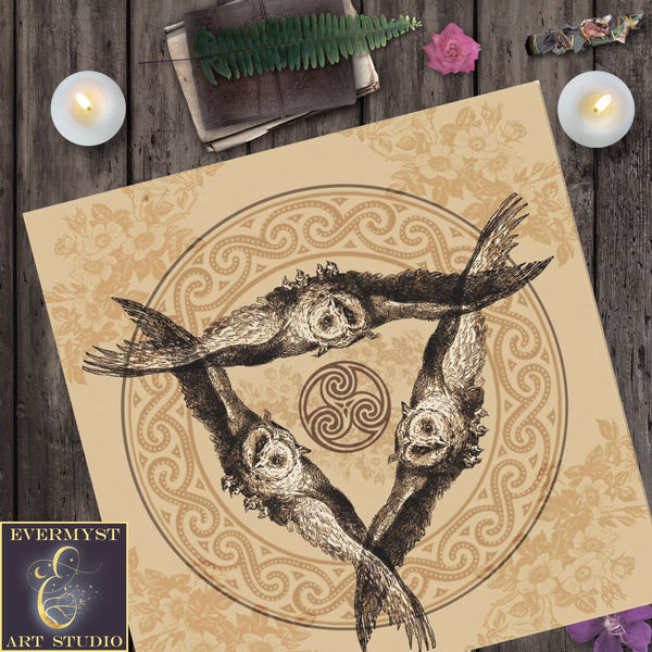 Athene Owl Tarot Altar Cloth Square