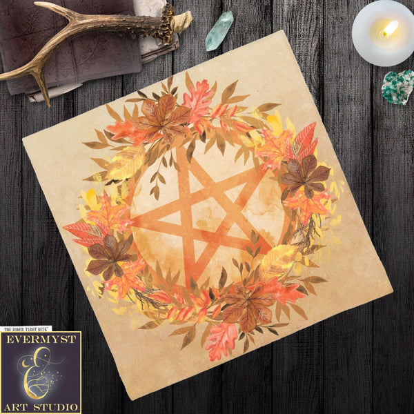 Autumn Altar Cloth With Pentacle - Mabon Equinox Samhain Season Square