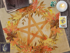 Autumn Altar Cloth With Pentacle - Mabon Equinox Samhain Season Square