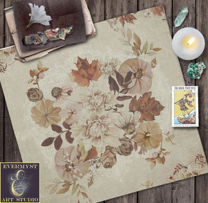 Autumn Cottage Altar Cloth - Pumpkin Floral Witchy Vibe Square