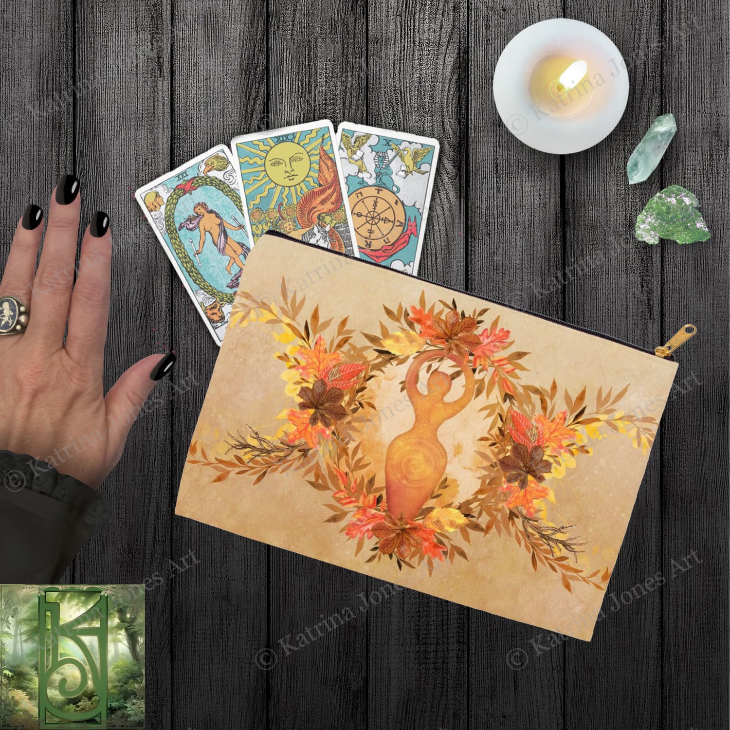 Autumn Goddess Accessory Pouches Vintage Design Witch Wicca Pagan Decor Zippered Tarot Bag Pouch