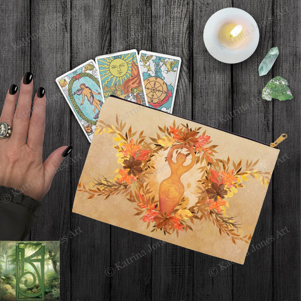 Autumn Goddess Accessory Pouches Vintage Design Witch Wicca Pagan Decor Zippered Tarot Bag Pouch