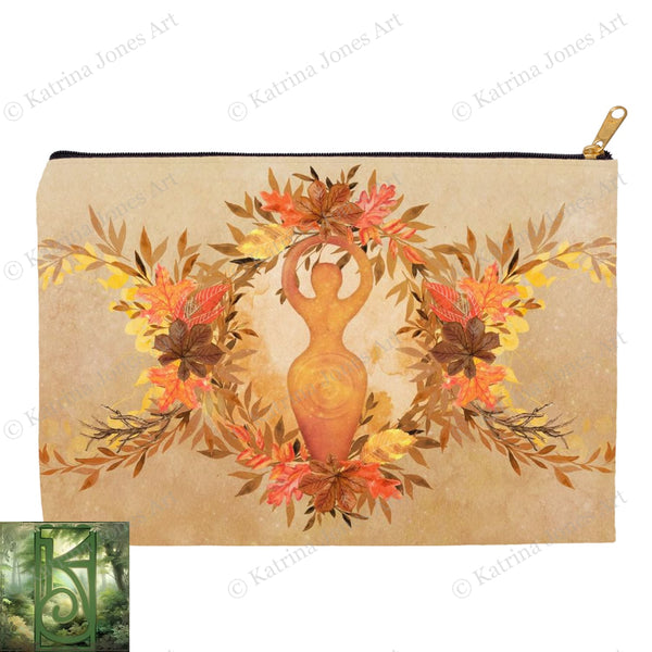Autumn Goddess Accessory Pouches Vintage Design Witch Wicca Pagan Decor Zippered Tarot Bag Pouch