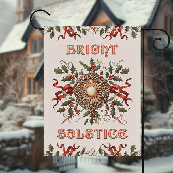 a sign that says bright solstic on a snowy day