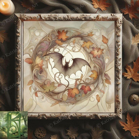 a picture of a bat surrounded by leaves