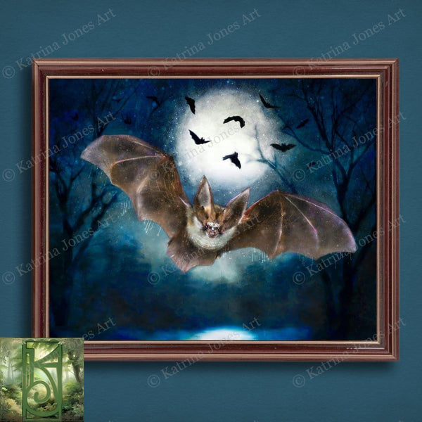 Vespertine Bat Moon Canvas Print Wall Art Decor Original Painting Fantasy Dark Academia Gothic