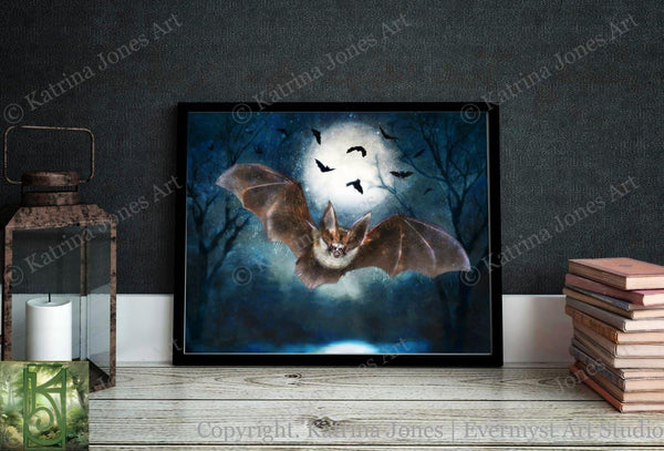 Vespertine Bat Moon Canvas Print Wall Art Decor Original Painting Fantasy Dark Academia Gothic