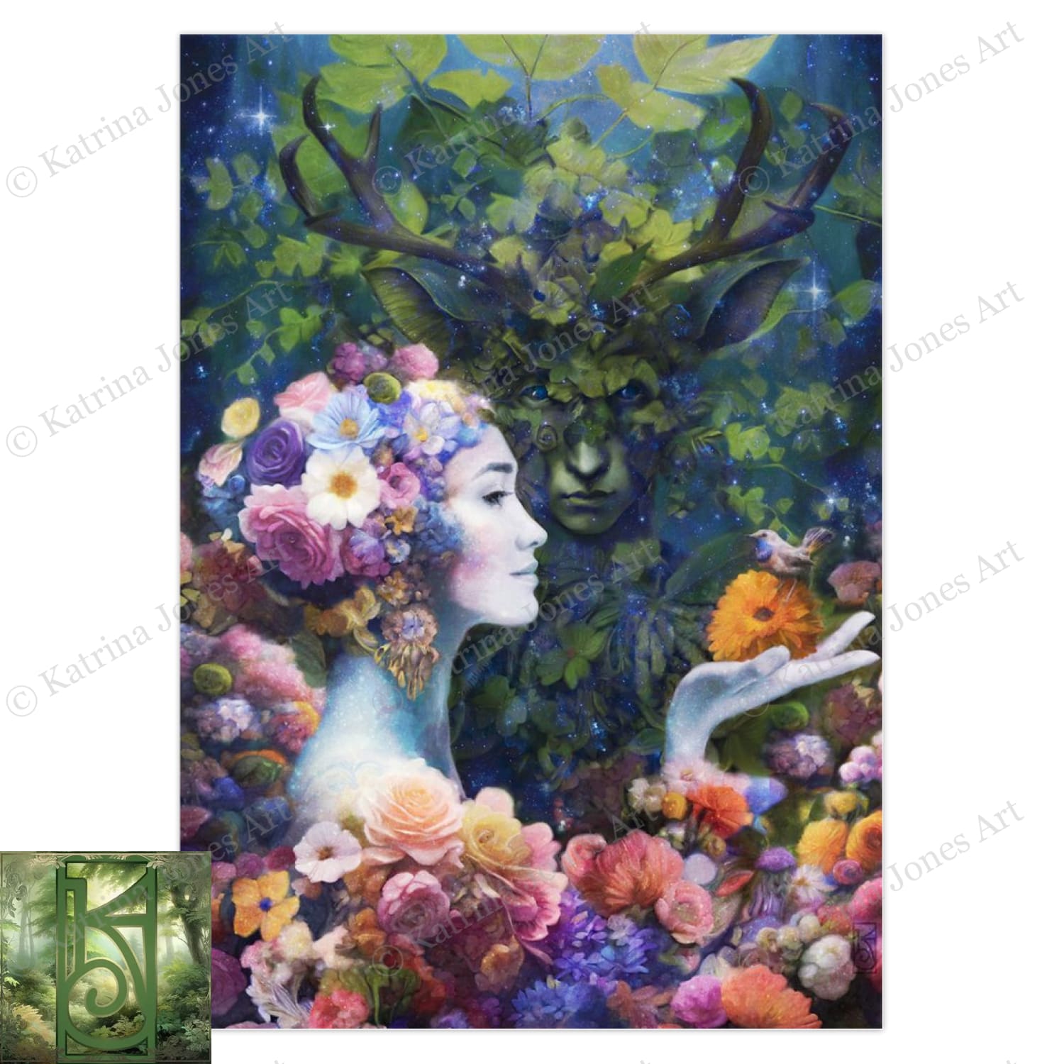 Beltane May Queen Green Man Horned God Pagan Greeting Card Stationary Set Notecards 1