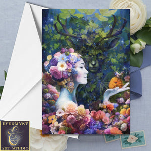 Beltane May Queen Green Man Horned God Pagan Greeting Card Stationary Set Notecards