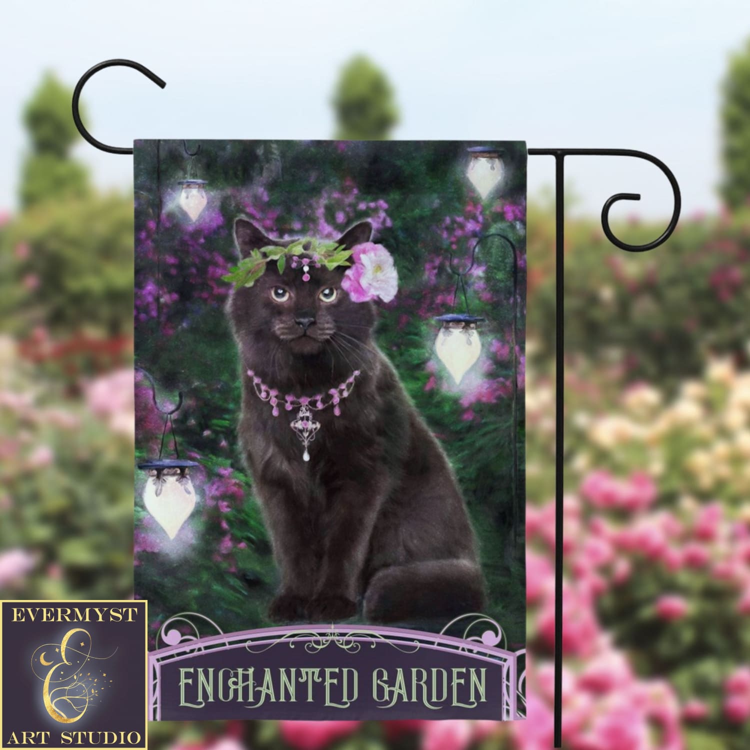 Black Cat Enchanted Garden Flags Flag