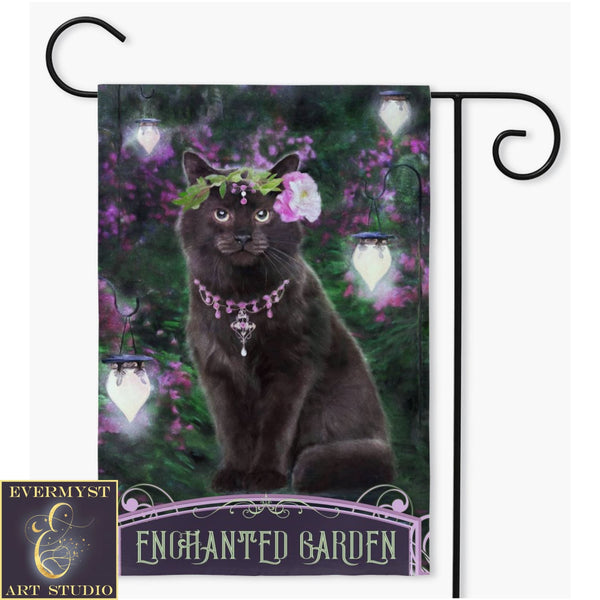 Black Cat Enchanted Garden Flags Single / 18.325X27 Inch Flag