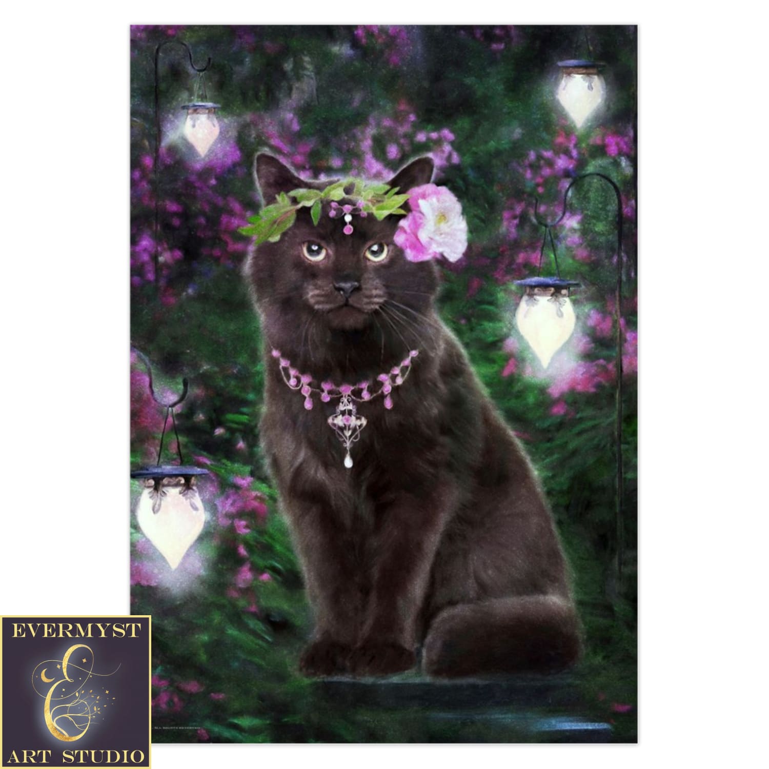 Black Cat Greeting Card Fantasy Mystical Animal 1