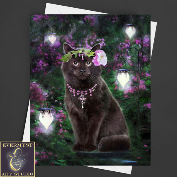 Black Cat Greeting Card Fantasy Mystical Animal