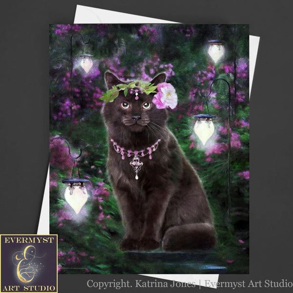 Black Cat Greeting Card Fantasy Mystical Animal