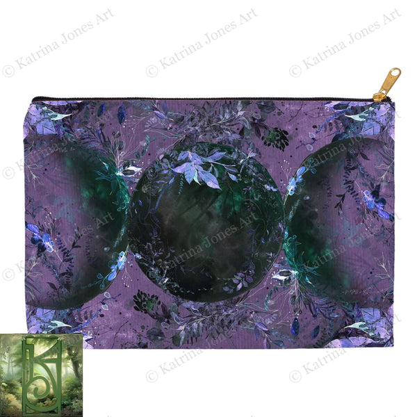 Black Purple Triple Moon Symbol Accessory Pouches Vintage Design Witch Wicca Pagan Decor Zippered