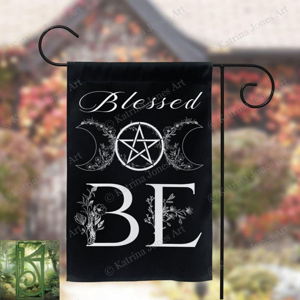 Witchy Decorative Garden Flag Blessed Be Wicca Pentacle