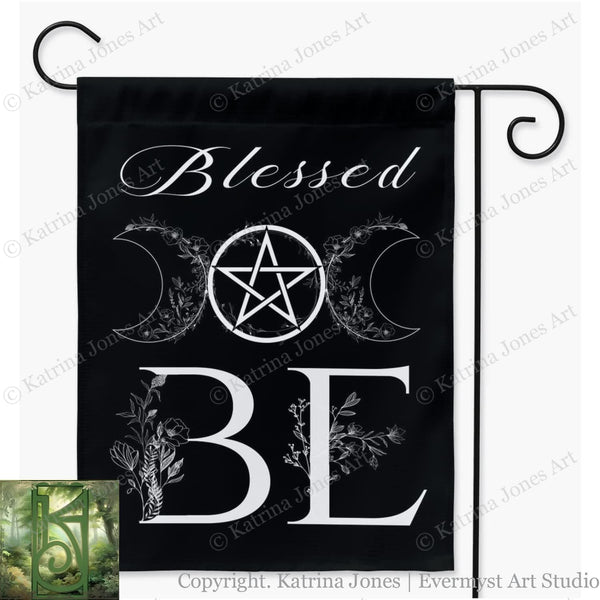 Witchy Decorative Garden Flag Blessed Be Wicca Pentacle