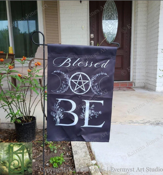 Witchy Decorative Garden Flag Blessed Be Wicca Pentacle