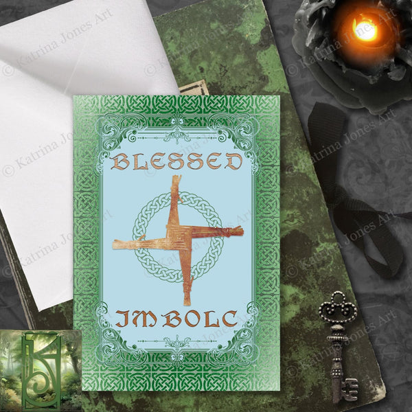 Blessed Imbolc Greeting Card Celtic Spring Pagan Witch Brigid Cross Blank Notecard