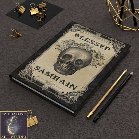 Blessed Samhain Hardcover Journal - Pagan Witch Skull Design Blank Book