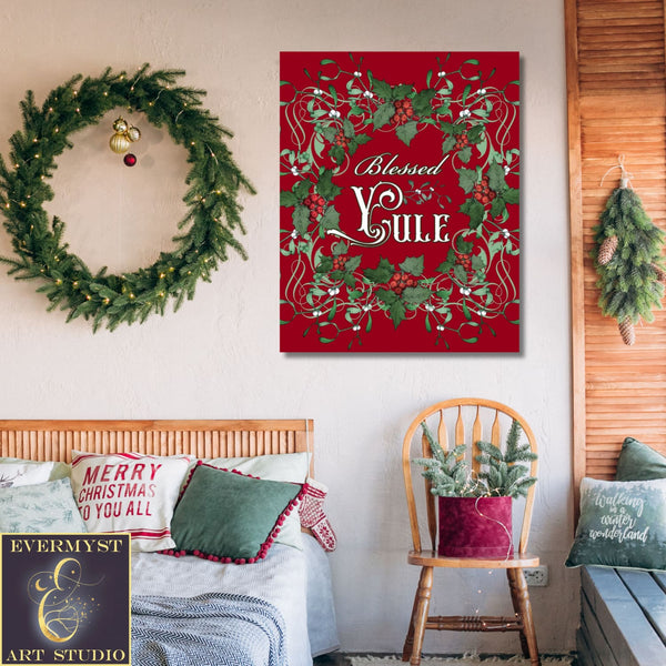 Blessed Yule Art Print Decoration - Pagan Altar Sign Canvas Paper Poster