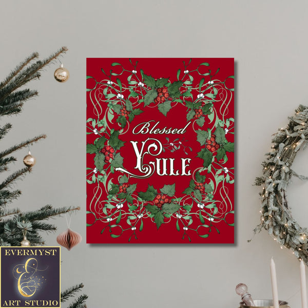 Blessed Yule Art Print Decoration - Pagan Altar Sign Canvas Paper Poster