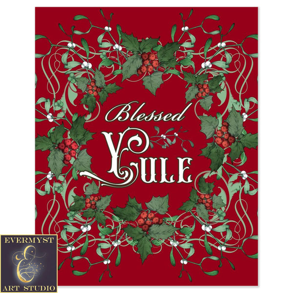 Blessed Yule Art Print Decoration - Pagan Altar Sign Canvas Paper Poster