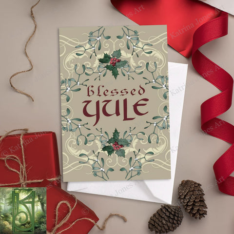 Blessed Yule Greeting Card Yuletide Holiday Season Blank Notecards